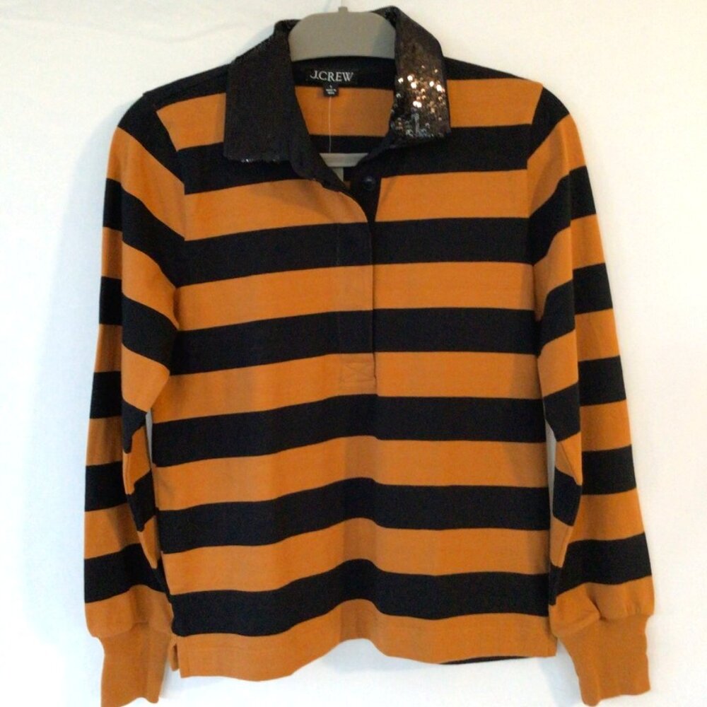 NWT J Crew Rugby Shirt w/Black Sequin Collar Sz S